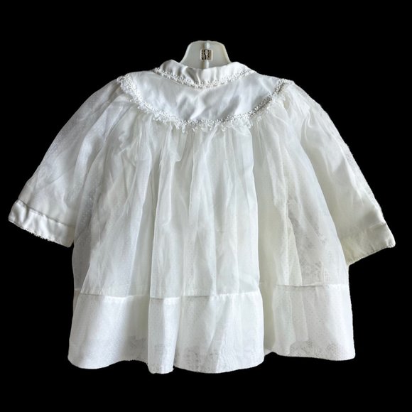 Baby White Nylon Floral Applique Christening Coat - Picture 11 of 12